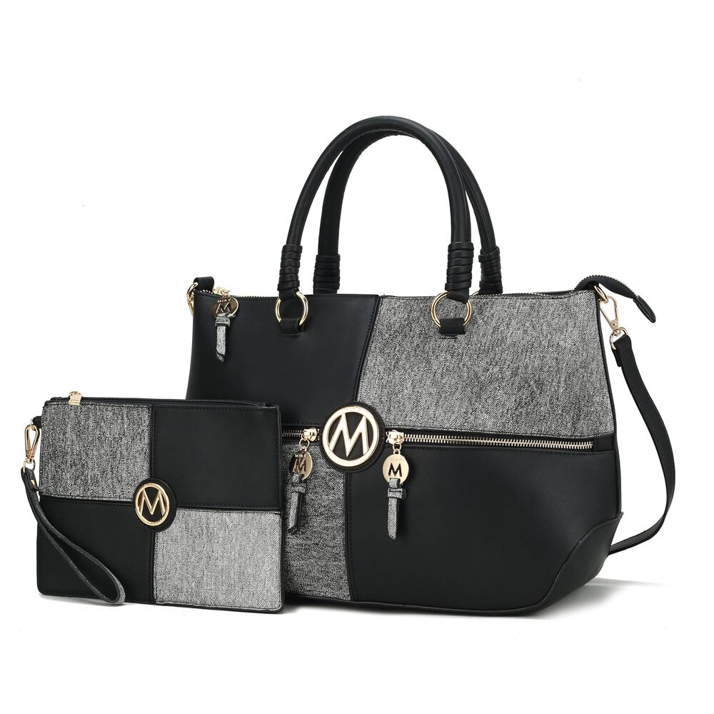 9255 2Pcs Satchel Bag , Vegan Leather Crossbody Bag, Wristlet Bag Handbag